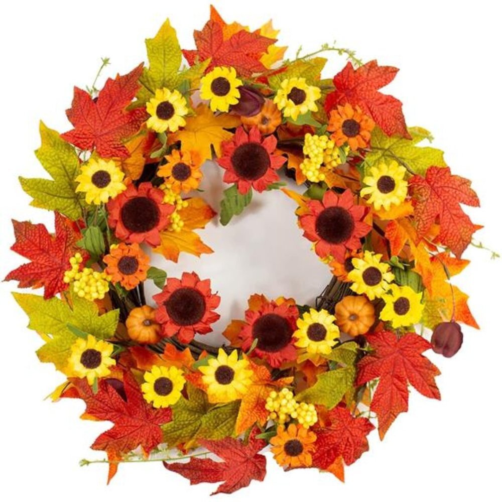 Handmade Maple Leaf Daisy Autumn Outdoor Wreath Orange Harvest Door Wreath Decor